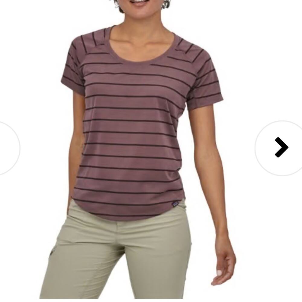 Patagonia Women’s Capilene Cool Trail Striped Tee Shirt Purple Furrow Stripe S